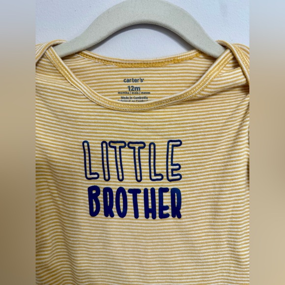 Carters | Yellow & White Striped Long Sleeve Little Brother Bodysuit | 12 Months - Picture 3 of 4